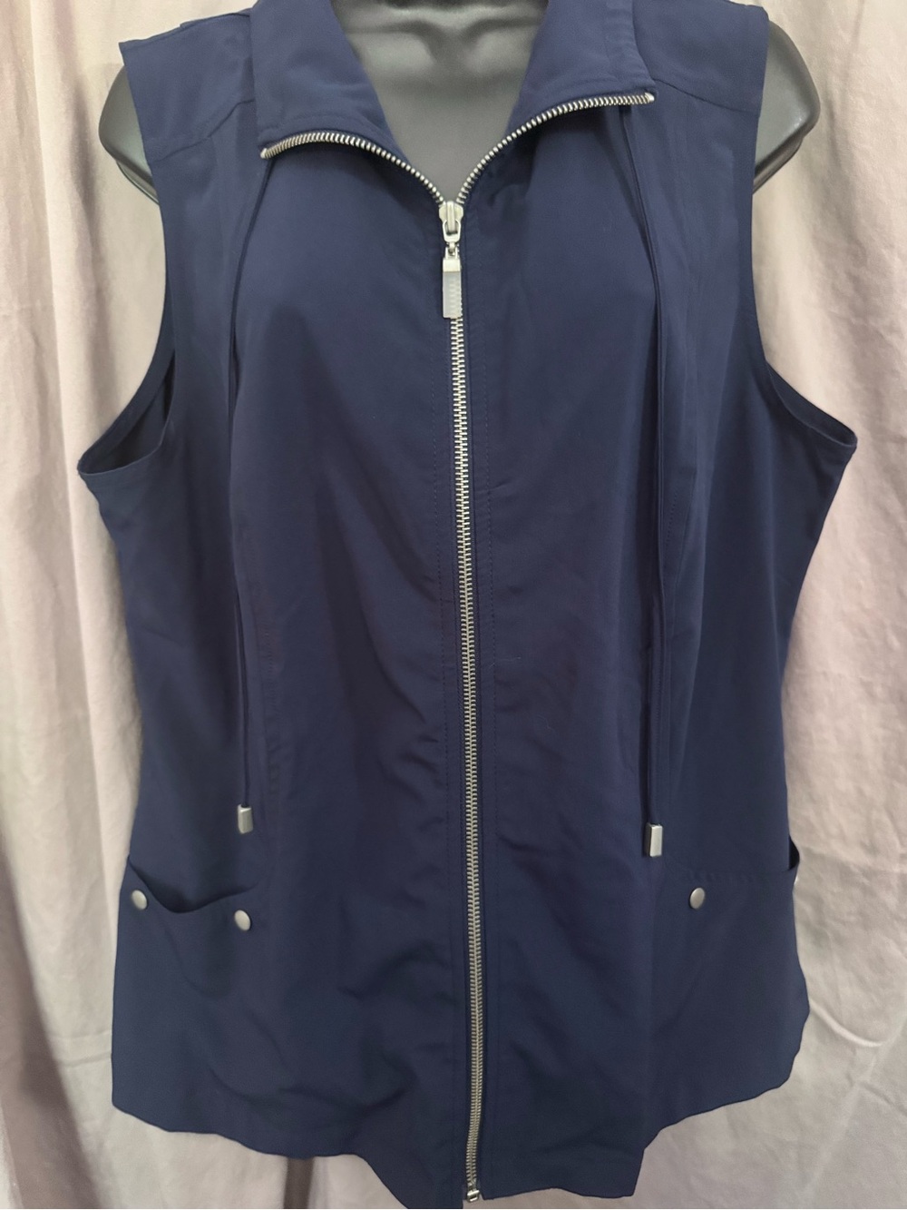 Lane Bryant Navy Sleeveless Zip-Front Hooded Sporty Vest 14/16